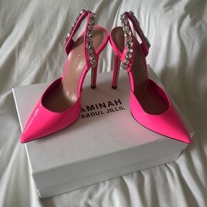 Aminah Abdul-Jillil Hot Pink Crystal Slingback Pumps